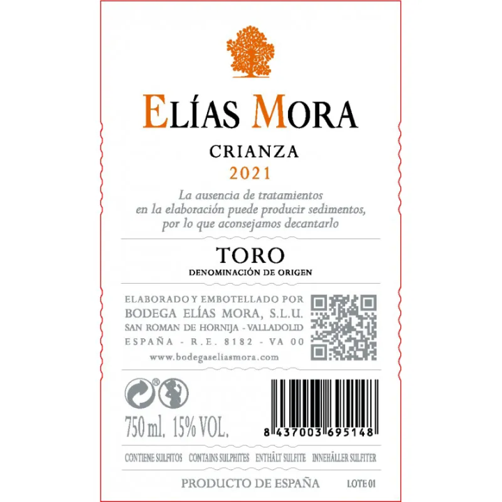 Elías Mora Crianza D.O. Toro (Caja 6 bot.) | Bodegas Elías Mora